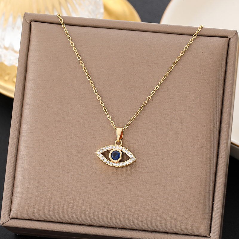 Collier Avec Pendentif Zircon Mauvais Oeil Lune Bleu Turc – Artistika