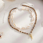 2er-Set Boho-Halsketten mit Muscheln und weißem Hai-Zahn-Anhänger