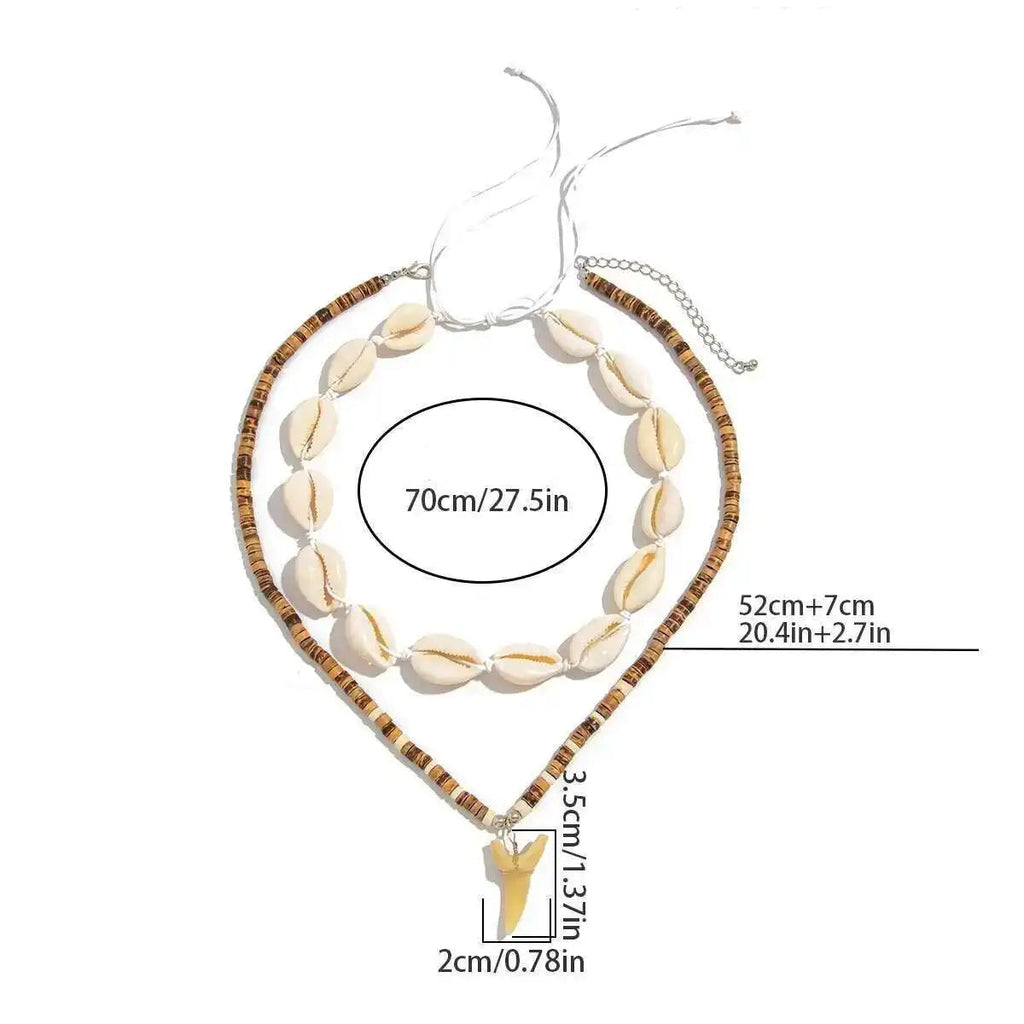 2er-Set Boho-Halsketten mit Muscheln und Hai-Zahn-Anhänger