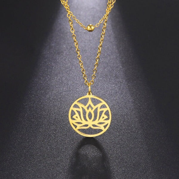 Collier Bouddhiste Fleur de Lotus or