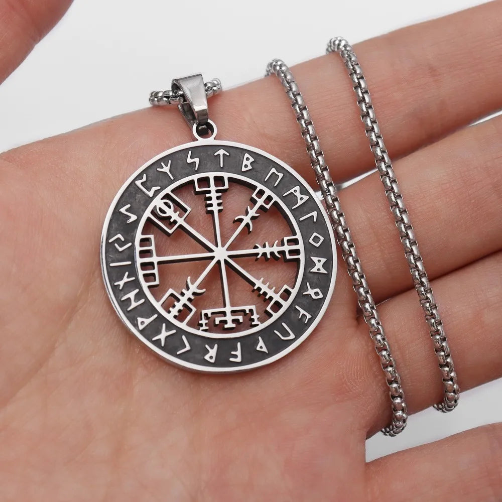 Colier Busolă Vegvisir Pandantiv Viking argintiu