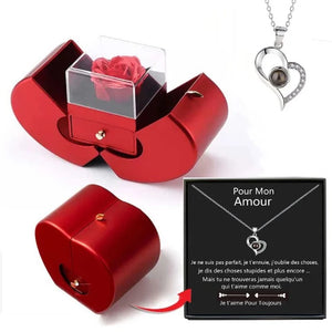 Collier Cœur Amour avec Boîte Surprise et Petit Mot Doux