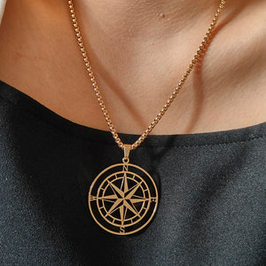 Collier Compas Pendentif Boussole Rose des Vents Points Cardinaux or