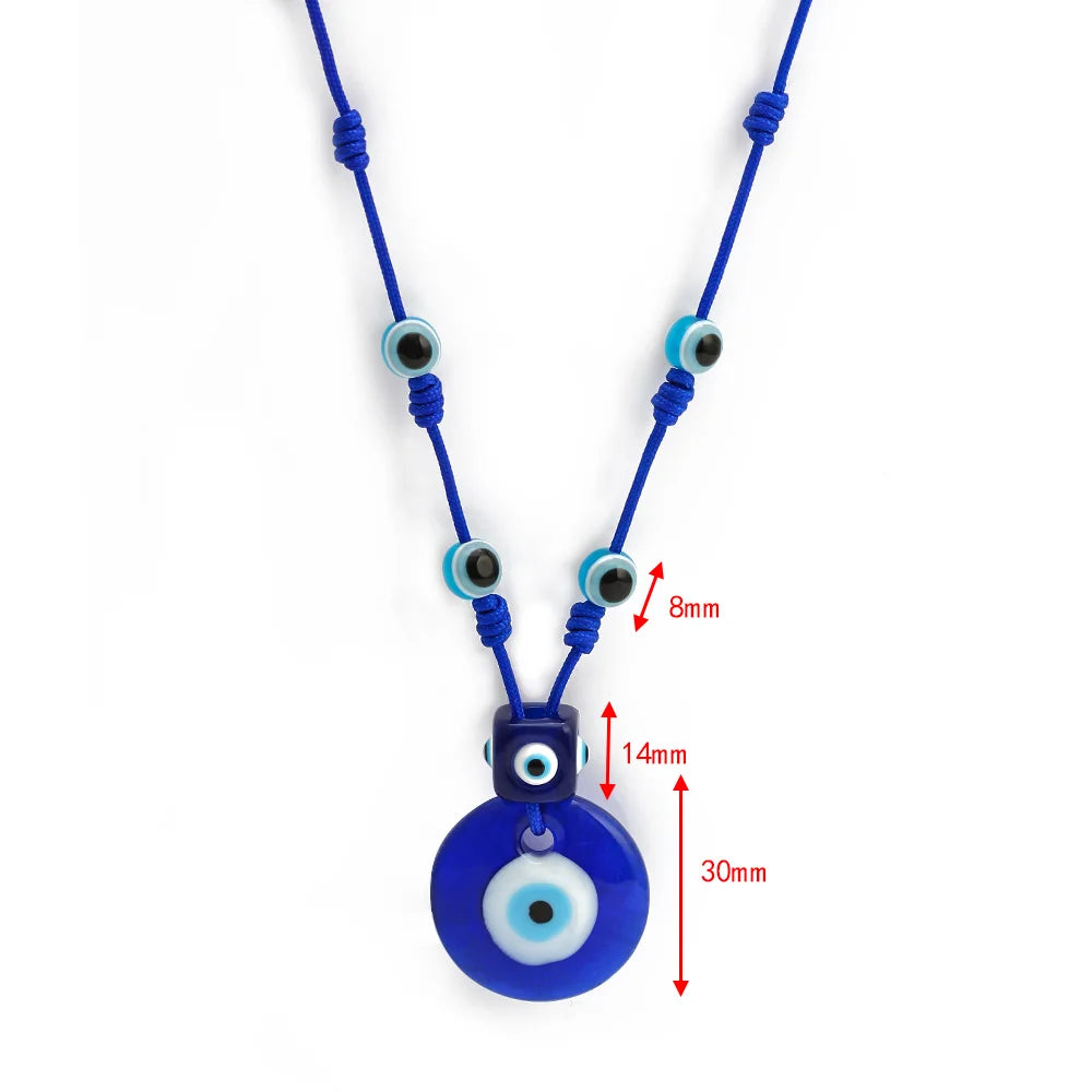 Collier en corde avec grand pendentif oeil bleu