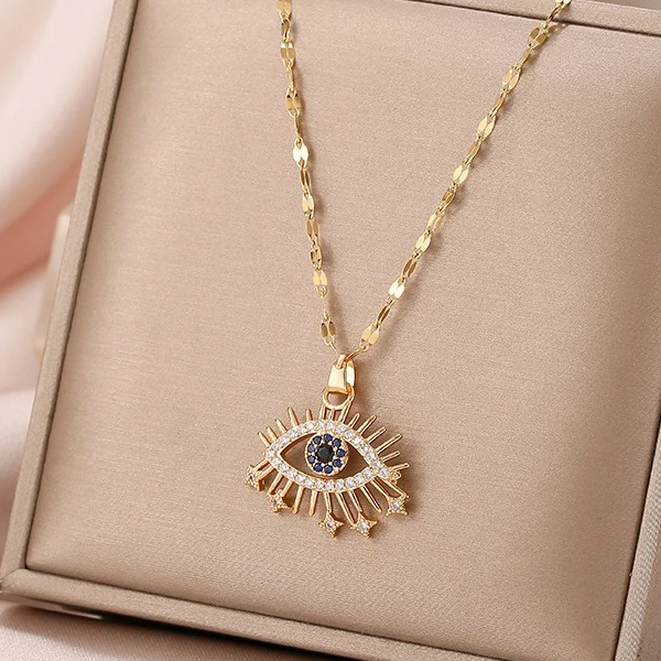Collier de protection avec pendentif oeil bleu rayonnant
