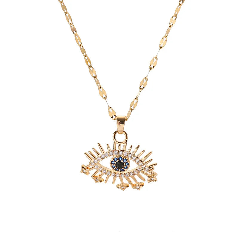 Collier de protection avec pendentif oeil bleu rayonnant