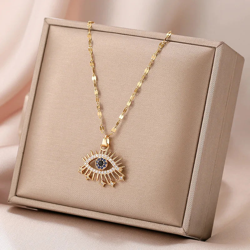 Collier de protection avec pendentif oeil bleu rayonnant