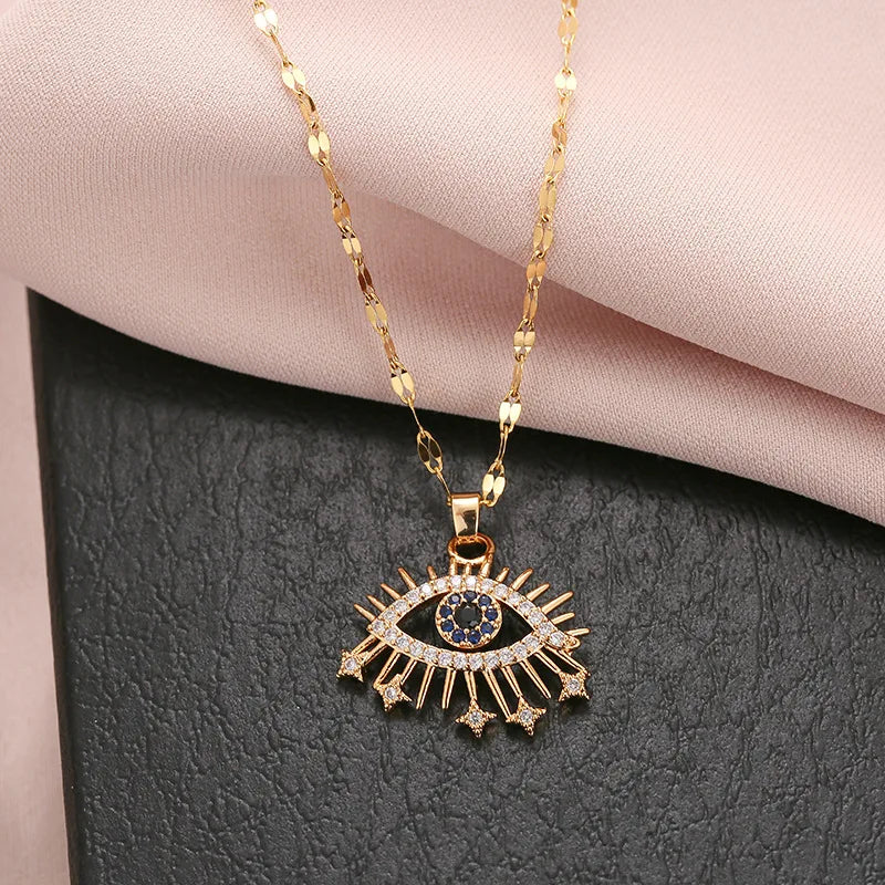 Collier de protection avec pendentif oeil bleu rayonnant