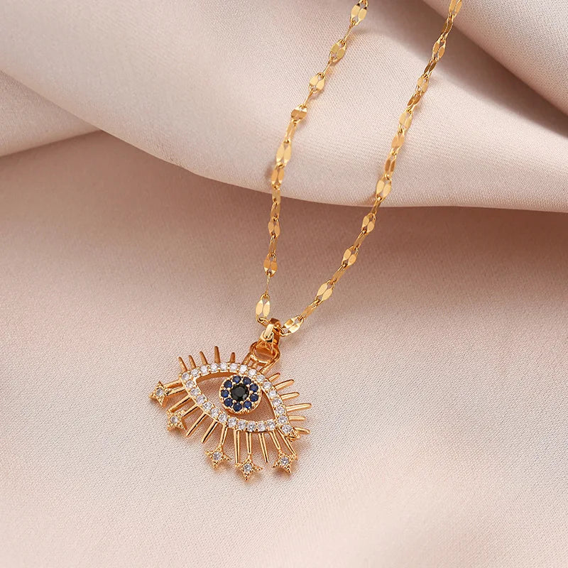 Collier de protection avec pendentif oeil bleu rayonnant