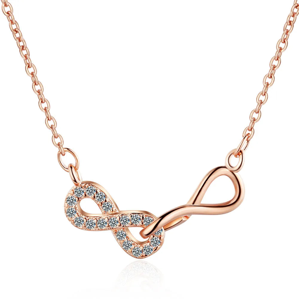 Collier Double Pendentif Infini et Zircon or rose