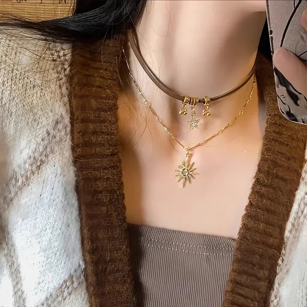 Collier Double Pendentif Soleil