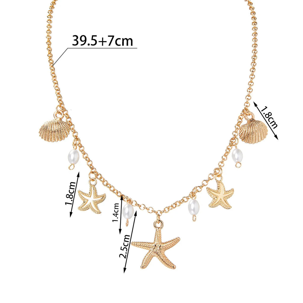 Collier et pendentif coquillage et petites étoiles de mer