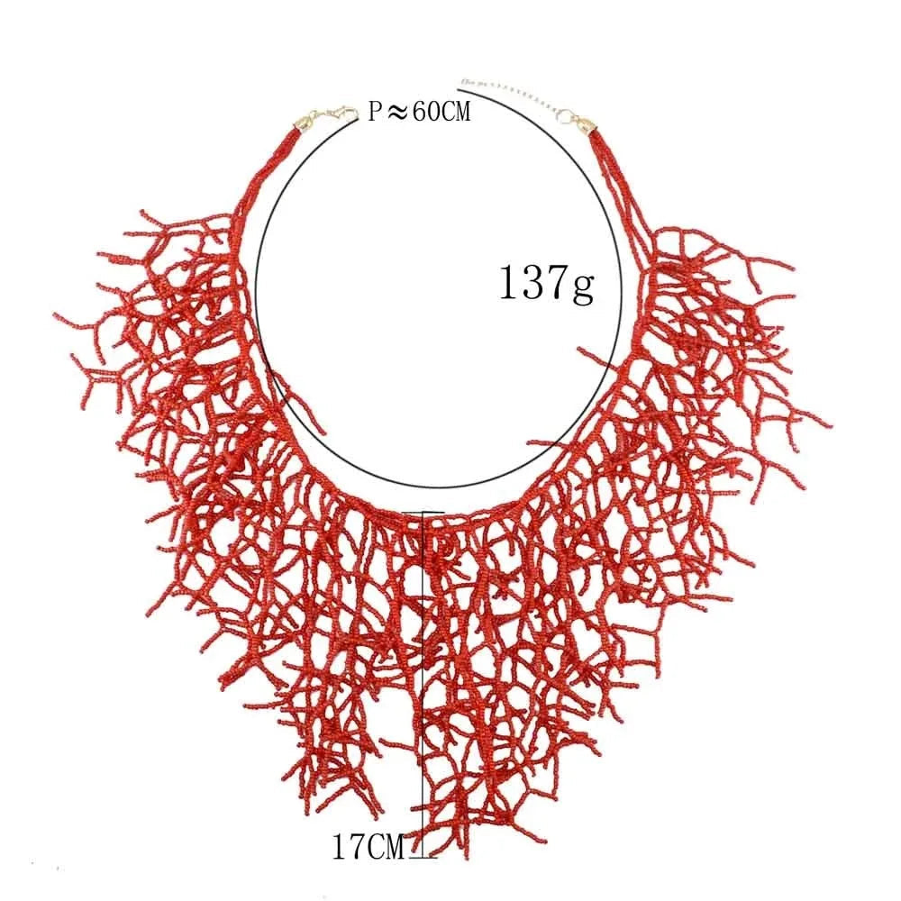 Collier et pendentif plastron corail rouge et noir