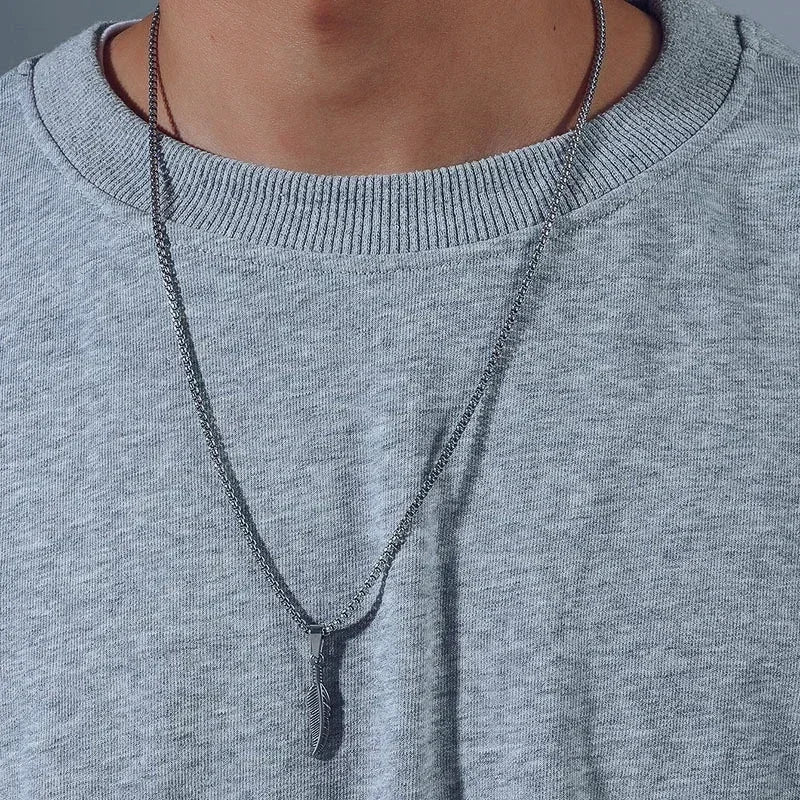 Collana e pendente piuma argentata