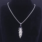 Collier et pendentif plume en acier inoxydable argent