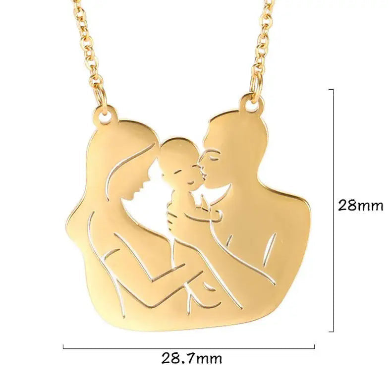 Collier et son pendentif "Maman, papa, et bébé"