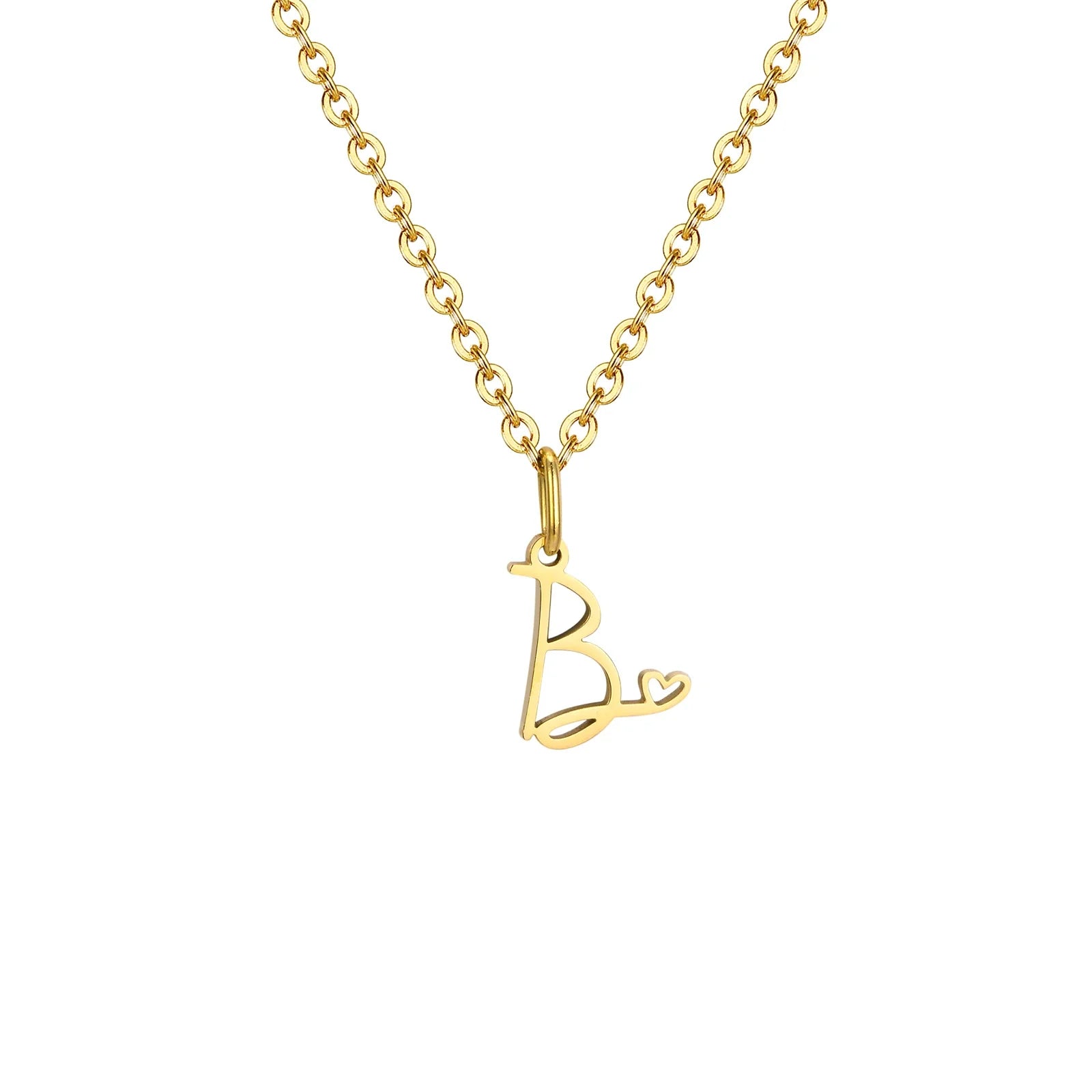 Women's necklace with initial letter and heart pendant b