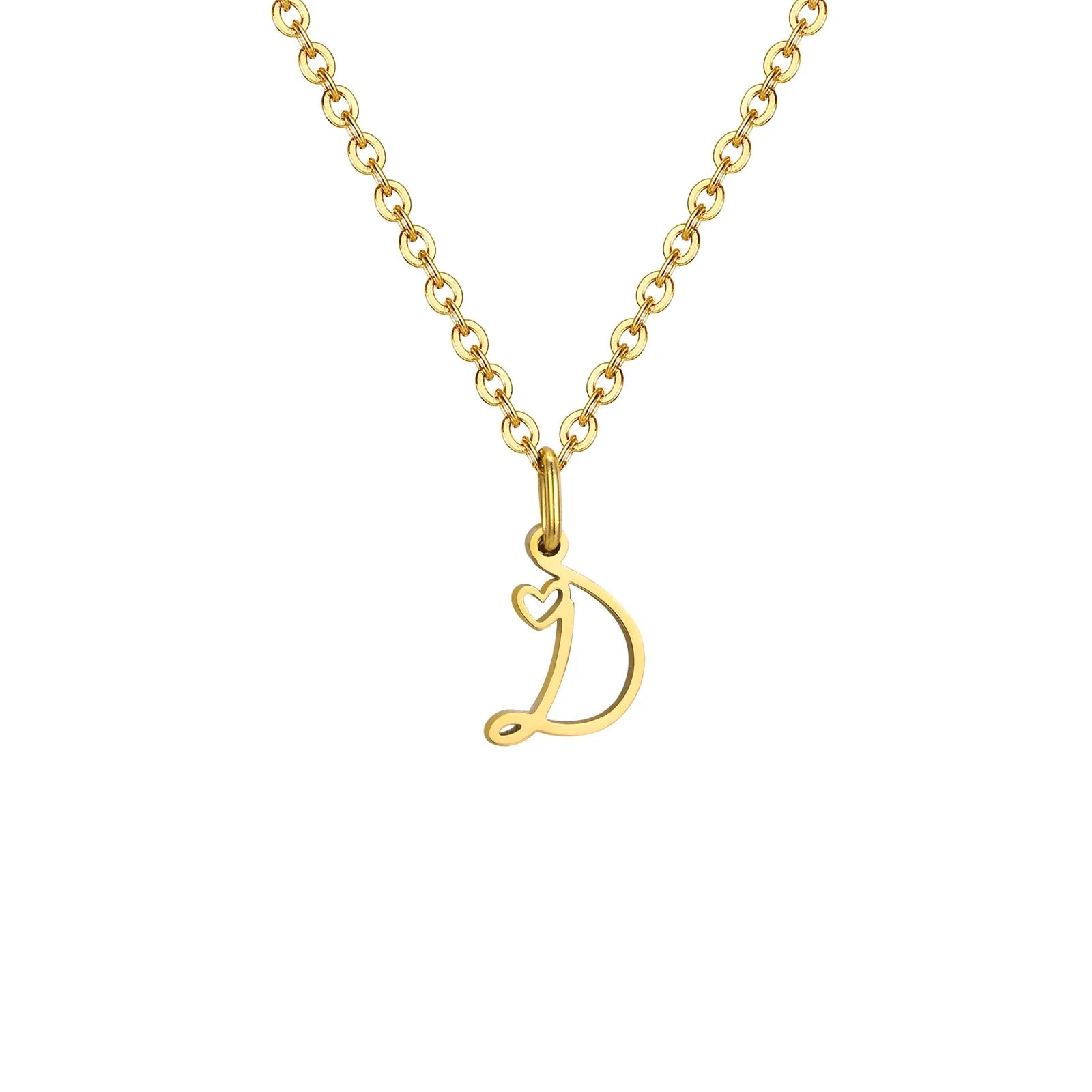 Women's necklace with initial letter and heart pendant d