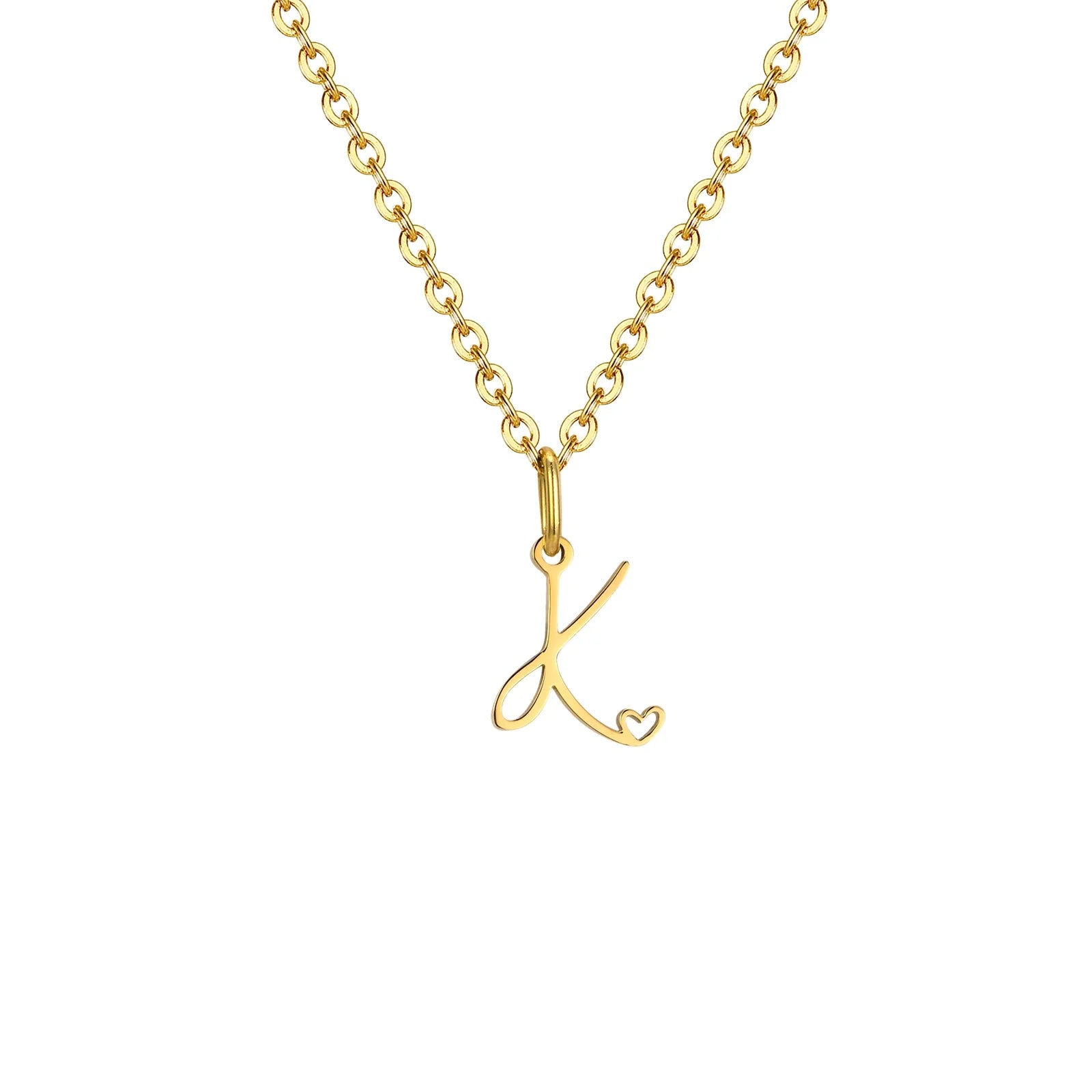 Women's necklace with initial letter and heart pendant k