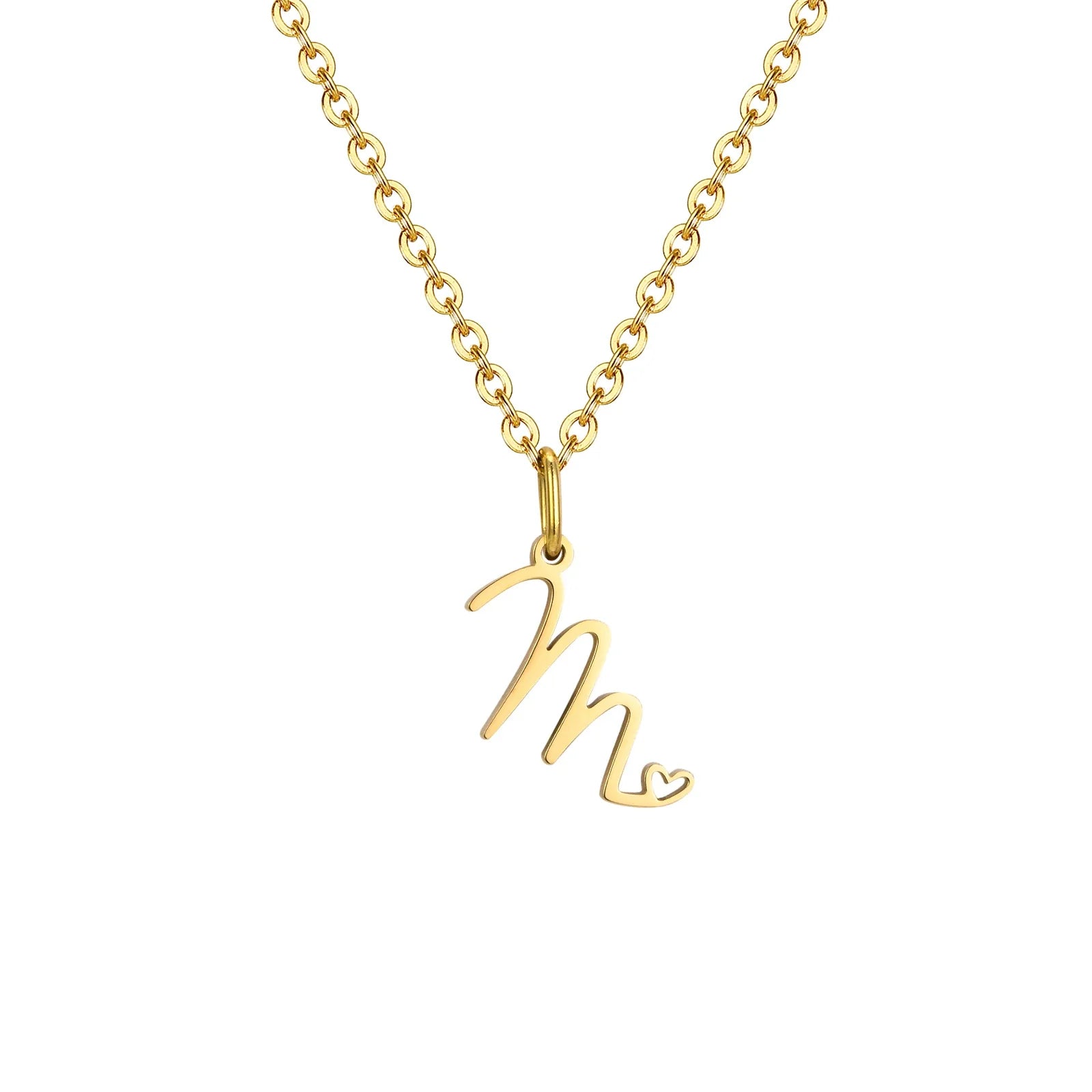 Women's necklace with initial letter and heart pendant m