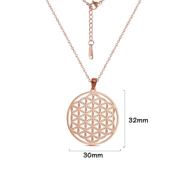Collier Fleur de Vie Perles Pendentif Mandala Homme Femme Dawapara or rose