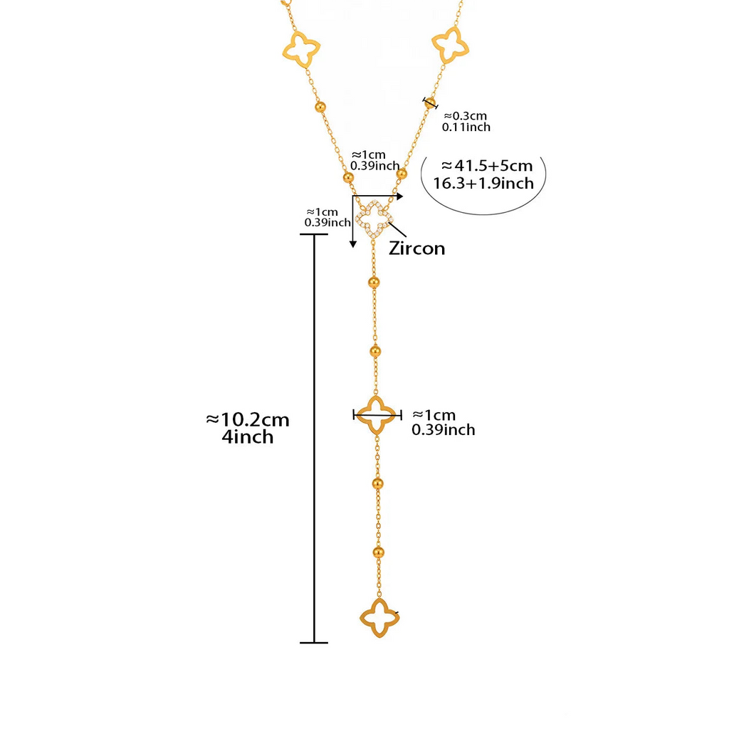 Collier Long avec Pendentifs Trèfle à 4 Feuilles et Zircon 