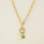 Link chain necklace with pearl pendant and August birthstone