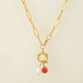 Link chain necklace with pearl pendant and January birthstone