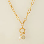 Link chain necklace with pearl pendant and November birthstone