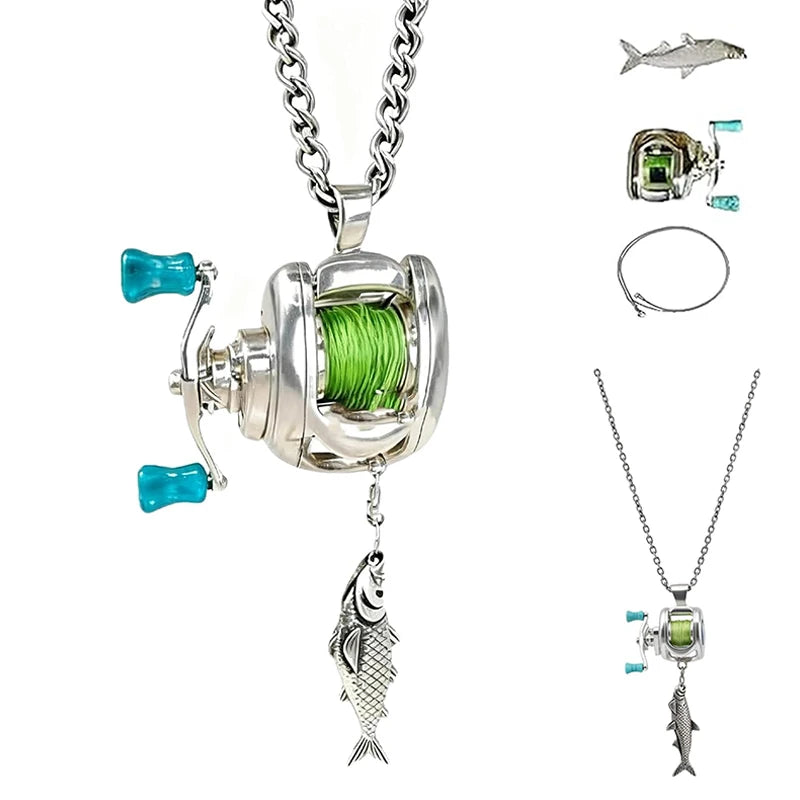 Collier mini-leurre créatif pour pêcheurs - pendentif moulinet