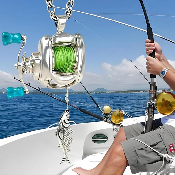 Collier mini-leurre créatif pour pêcheurs - pendentif moulinet