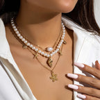 Collier Multirang avec Pendentifs Coquillages Etoiles de Mer