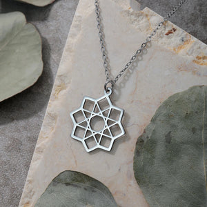 Collier Octagramme Pendentif Mandala Géométrie Sacrée argent