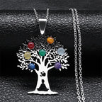 Collier Pendentif 7 Chakras Fleur Sacrée Pierres Naturelles Chaîne Homme Femme 2 argent
