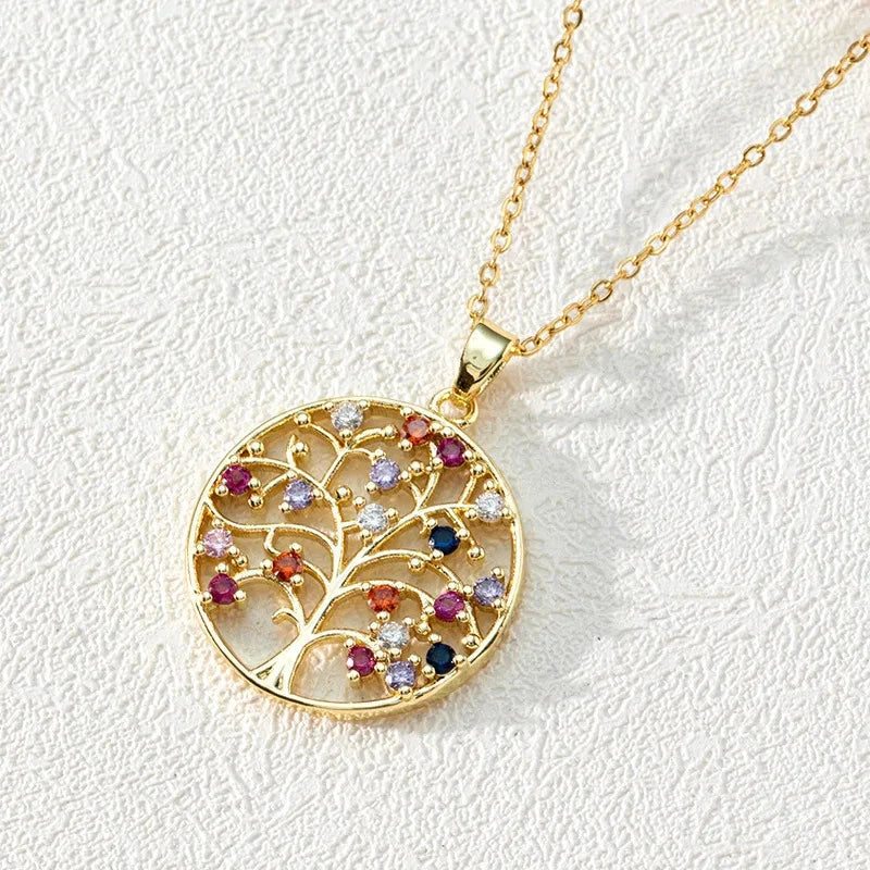 Collier Pendentif Arbre de vie avec Perles Multicolores a
