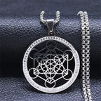 Collier Pendentif Cube de Métatron avec Crystal argent