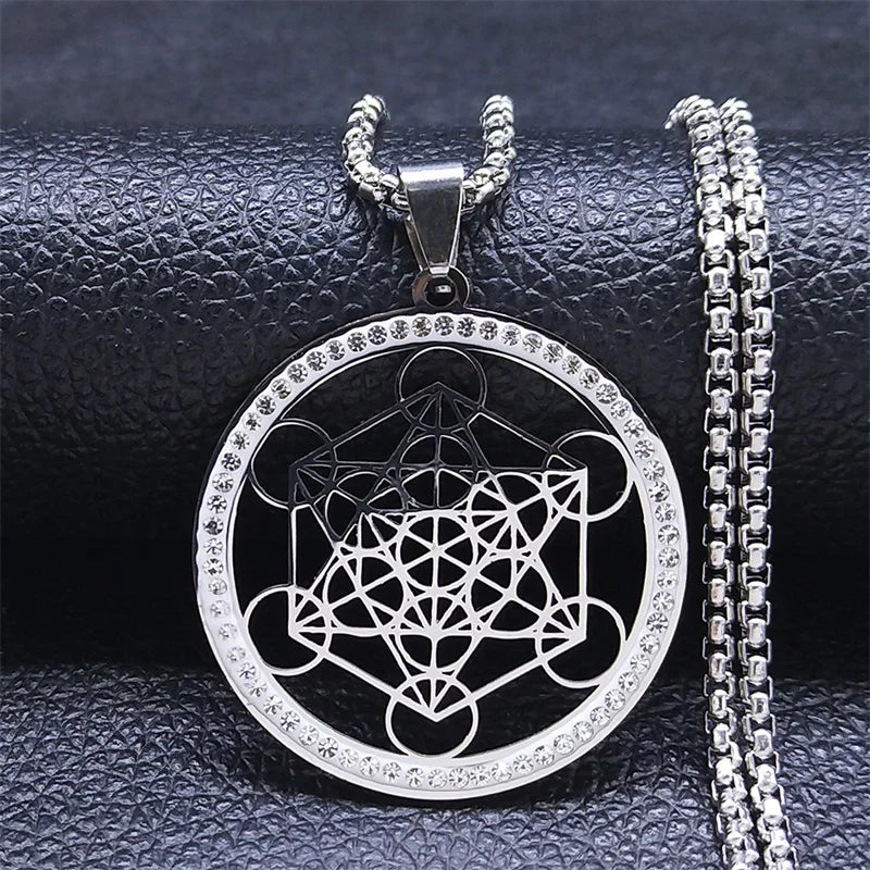 Collier Pendentif Cube de Métatron avec Crystal argent
