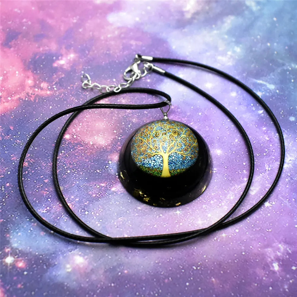 Collier Pendentif avec Arbre de Vie en Tourmaline Noire