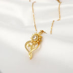 Collier Pendentif avec Coeur et Fleur de Tournesol Tournant Anti-Stress