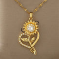 Collier Pendentif avec Coeur et Fleur de Tournesol Tournant Anti-Stress