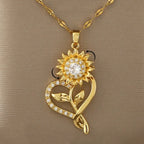 Collier Pendentif avec Coeur et Fleur de Tournesol Tournant Anti-Stress