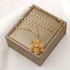 Collier Pendentif avec Jolie Fleur Tournante Anti-Stress