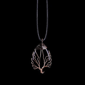 Collier Pendentif Boule Pierre Naturelle Arbre de Vie agathe noir