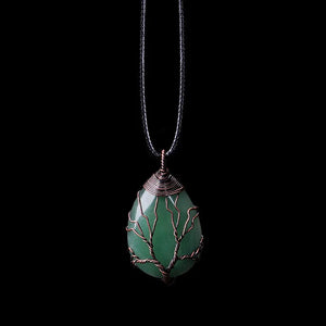 Collier Pendentif Boule Pierre Naturelle Arbre de Vie aventurine verte