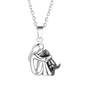 Collier Pendentif Câlin Chien et Maître argent et noir