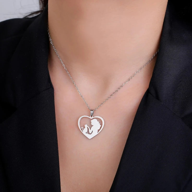 Collier Pendentif Chat & Maitresse argent