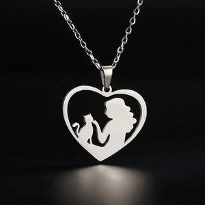 Collier Pendentif Chat & Maitresse argent