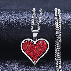 Collier Pendentif Coeur & Zircons argent et rouge