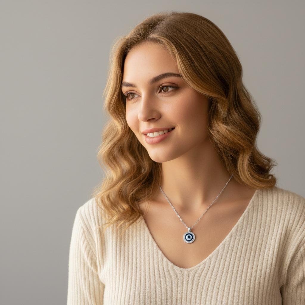 Collier Pendentif Contre le Mauvais Oeil Bleu Grec Turc Matiasma Mataki