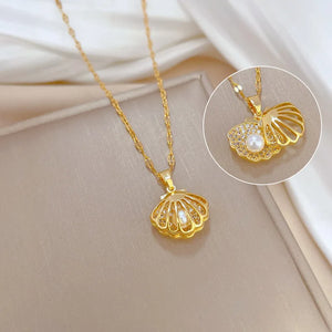Collier Pendentif Coquillage Coquille Saint-Jacques et Perle 2